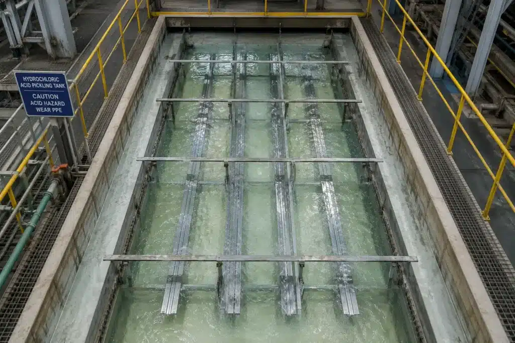 Hydrochloric acid pickling bath in hot dip galvanizing plant