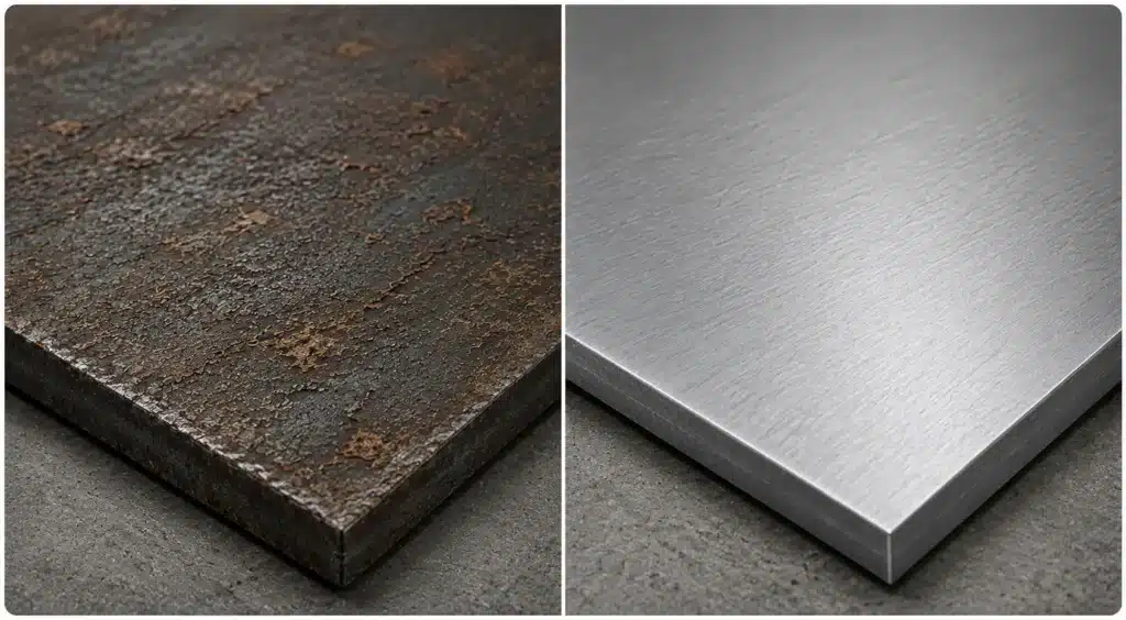 3 Before-and-after comparison of steel surface post-pickling Steel surface finish comparison - uninhibited vs inhibited pickling bath